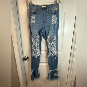 NWT Aphrodite Women’s 2051 High Waisted Distressed Raw Hem Frayed Flare Jeans